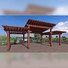 Lawnmaster Professionally Installed Meridian 20 Ft X 40 Ft Natural Heavy Timber 3 Tier Pergola With Solid Roof Construction Brown