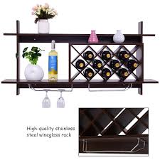 Wall Mount Wine Rack With Glass Holder