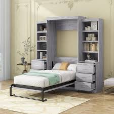 Gray Wood Frame Twin Size Murphy Bed