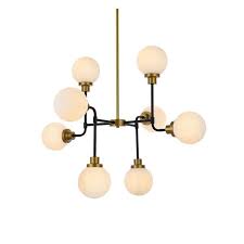 Home Living 40 Watt 8 Light Black And Brass Pendant Light With Glass Shade No Bulbs Included