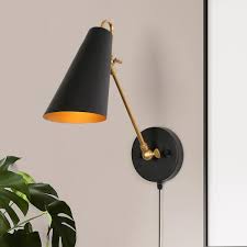 Zevni Z 37vuqeei 4402 Plug In Or Hardwired Diy Wall Sconce 1 Light Modern Black Wall Sconce Lighting Farmhouse Gold Swing Arm Wall Lamp