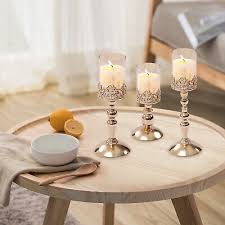 Pillar Candle Holders W Glass Set Of 3