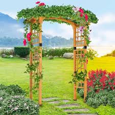 Outsunny 90 In X 28 5 In Fir Wood Garden Arbor Arch With Trellis Wall Yellow