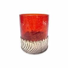 Red Printed Glass Votive With White