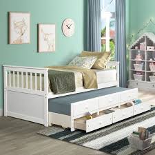 White Twin Platform Bed With Trundle