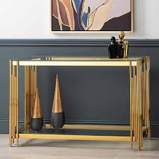 Gold Metal And Glass Hallway Console