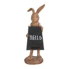 Rabbit Figurine Holding Working Chalkboard Brown