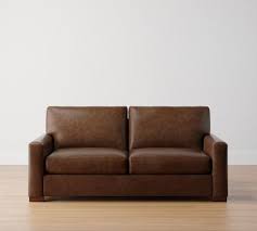 Turner Square Arm Leather Sleeper Sofa 82 5 2 Seater Down Blend Wrapped Cushions Burnished Walnut Pottery Barn