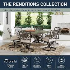 Agio Renditions 7 Piece Set With 6 Swivel Rockers And 60 In Cast Top Table Featuring Sunbrella Fabric In Silver Size 60 Inchlx60 Inchwx28 Inchh
