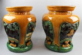 Chinese Green And Gold Glazed Garden Stools