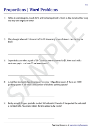 Proportions Word Problems Worksheets