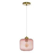 Gold Pendant With Pink Glass Shade