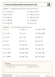 Ks4 Factorising Quadratics Worksheets