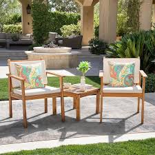 Chillrest 3 Piece Acacia Wood Patio Conversation Set With Cream Cushion