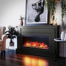 Ameriwood Home Elmcroft Wide Mantel With Linear Electric Fireplace Black Oak