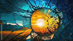 A Broken Glass Window With The Sun