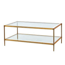 Boyel Living 43 In Gold Frame Large Rectangle Clear Glass Coffee Table With Storage Shelf