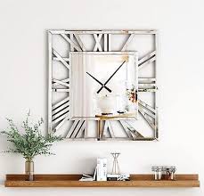 Large Silver Square Mirrored Wall Clock