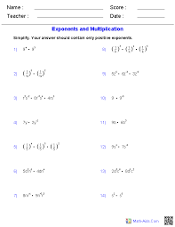 Algebra 1 Worksheets Exponents