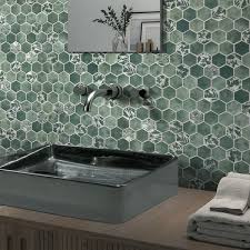 Sunwings Concret Green Hexagon 11 7x10 2in Mosaic Backsplash Recycled Glass Cement Looks Floor And Wall Tile 8 33 Sq Ft Box