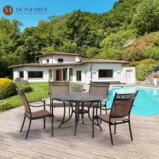 Mondawe Black Gold Round Cast Aluminum Outdoor Dining Classic Pattern Table With Umbrella Hole