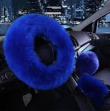 3pcs Fur Steering Wheel Cover Set Real