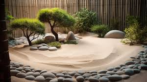 A Landscape Of A Zen Garden With Rocks
