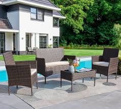 Lacoo 4 Piece Outdoor Patio Conversation Furniture Sets With Cushioned Tempered Glass