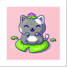 Cute Cat Sitting On Leaf Cartoon Vector