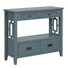 36 In Blue Rectangular Pine Wood Console Table Entry Sofa Table With 4 Drawers 1 Storage Shelf For Hallway Kitchen