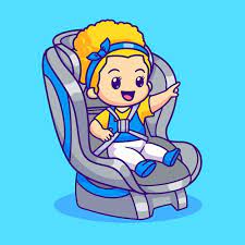 Cute Baby Girl Sit On Car Seat Cartoon