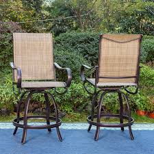 Black Swivel Metal Textilene Outdoor Bar Stool With Arms 2 Pack