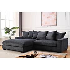 Payan 102 In Square Arm 2 Piece Polyester L Shaped Sectional Sofa In Black With Chaise