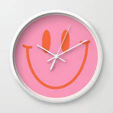 Pink And Orange Smiley Face Wall Clock