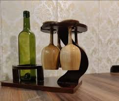 Wooden Wine Bottle And Glass Holder