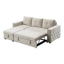 Beige Velvet Sleeper Sectional Sofa L