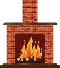 Brick Fireplace With Wood Mantle Lit