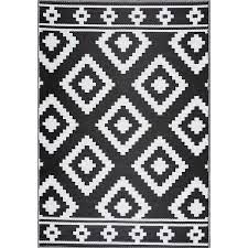 Playa Rug Milan Lightweight Reversible Recycled Plastic Outdoor Floor Mat Rug Black White 8 X10