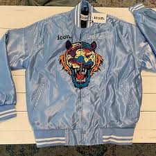 Icon Satin Tiger Jacket Baby Blue Size
