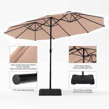 15 Ft Market Patio Umbrella 2 Side In Beige With Base And Sandbags