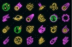 Neon Asteroid Icons Set