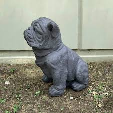 Dark Gray Bulldog Garden Statue 11336