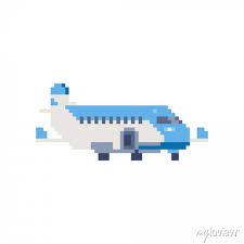 Airplane Blue Color Pixel Art 80s Style