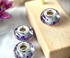 Murano Glass Bead Real Flower Charm