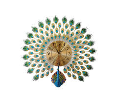 3d Peacock Feather Metal Wall Clock In
