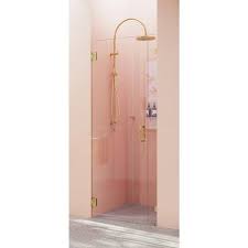 Glass Warehouse Illume Polished Brass 34 In X 78 In Frameless Hinged Shower Door In Gold Gw Wh 34 Pb