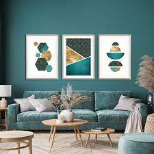 Set Of 3 Teal And Gold Wall Art Teal