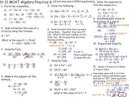 Ppt Yr 11 Mcat Algebra Practice 6