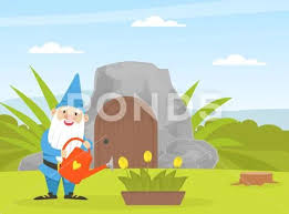 Cute Gnome Watering Flowers At His