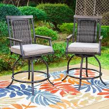 Swivel Metal Outdoor Bar Stool With Grey Cushion 2 Pack